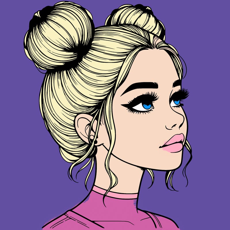 realistic girl with buns on the top of her head