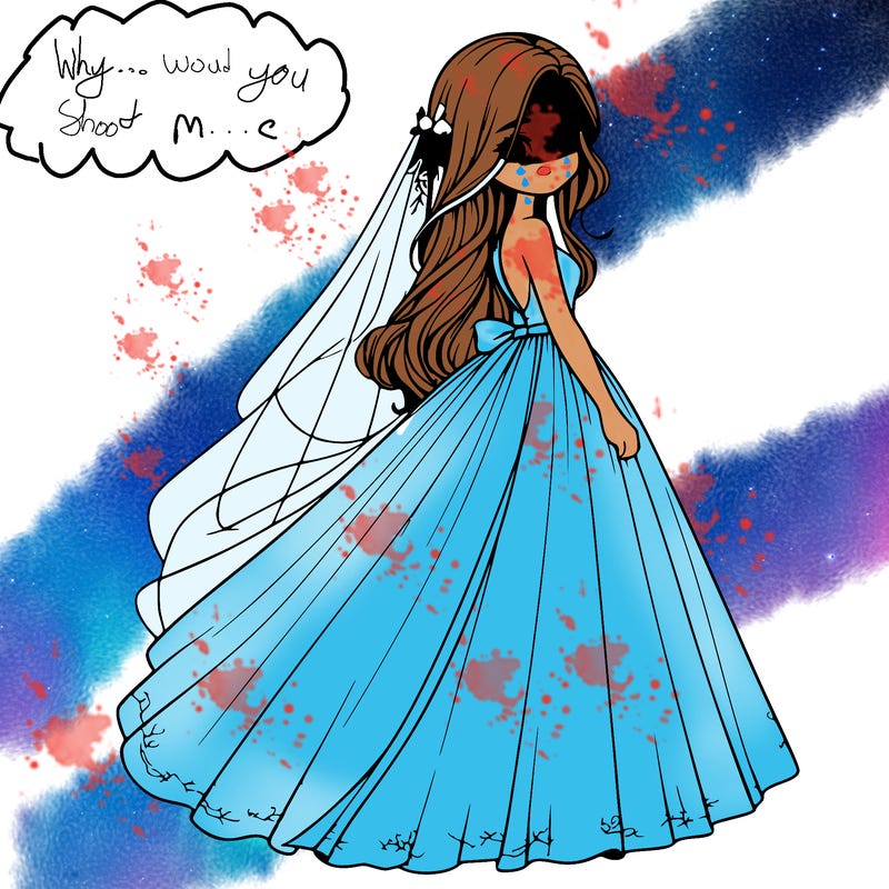 realistic girl in flowing wedding dress