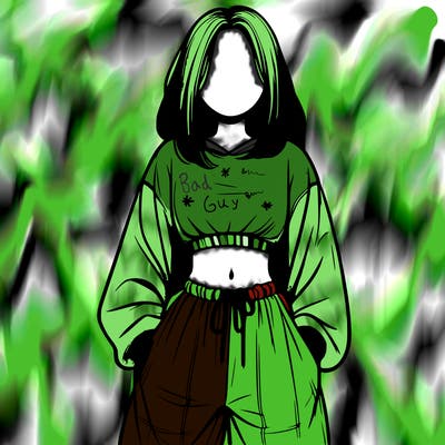 realistic girl faceless with baggy pants and a crop top