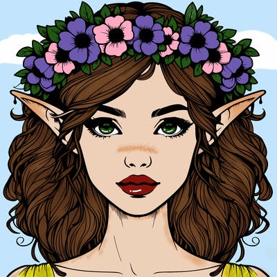 realistic female elf with flower crown