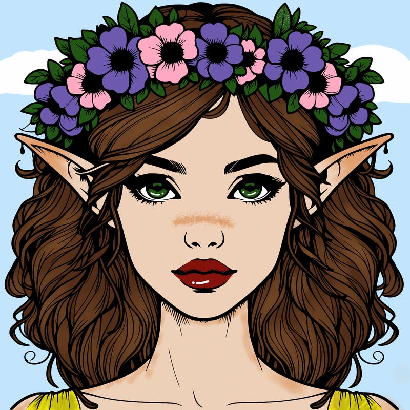 realistic female elf with flower crown