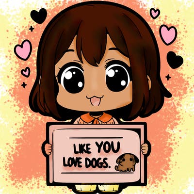 cute manga girl holding a sign saying like if you love dogs