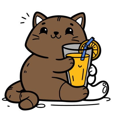 cat with orange juice