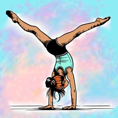 realistic gymnastic hand stand girl in four splits