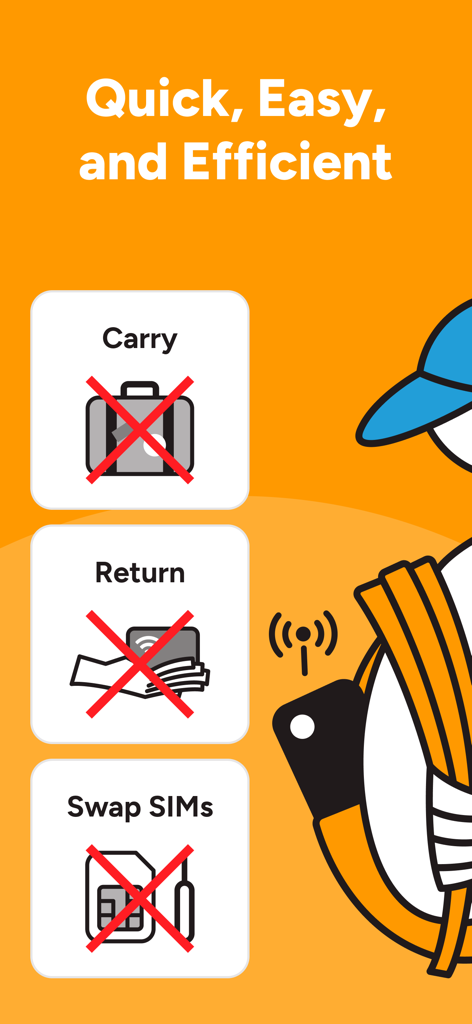 trifa - Travel eSIM Store App - trifaアプリのマーケティンググラフィック。海外旅行における物理SIMカードやモバイルWi-Fiレンタルに代わるものとして機能することを説明しています。