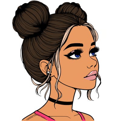 realistic girl with buns on the top of her head