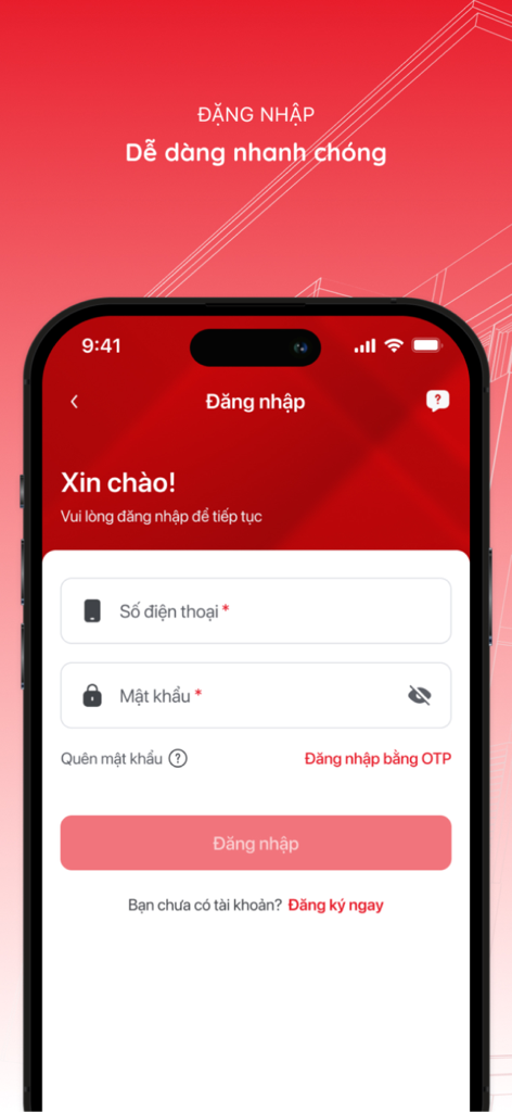 AIO - Login screen for the AIO app by Viettel Construction showing phone number and password entry fields