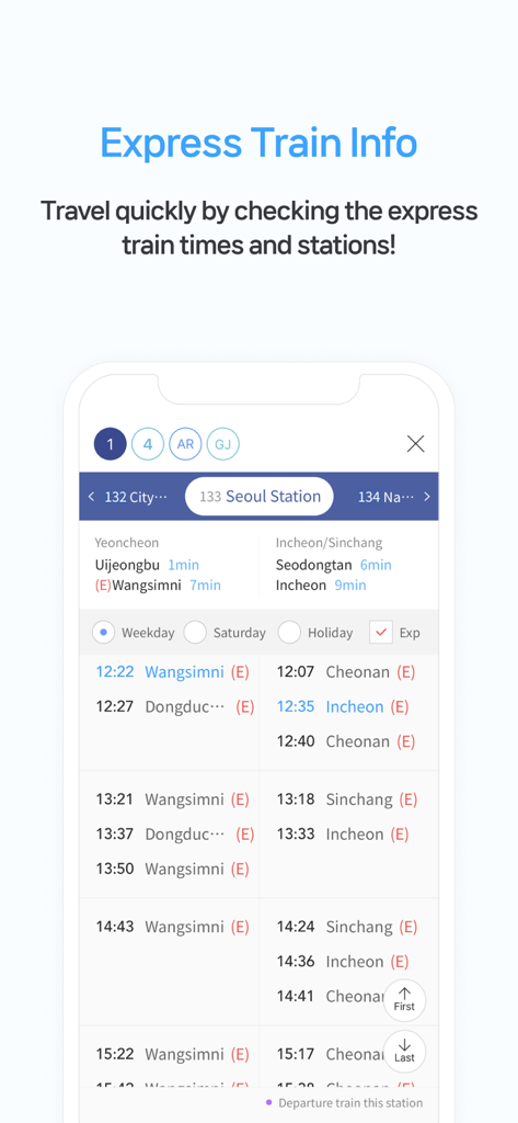 Express train schedule and station information for the Korean subway