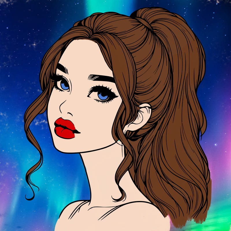 realistic girl with a ponytail on her hair and lips