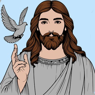 realistic jesus with a beautiful dove flying above him