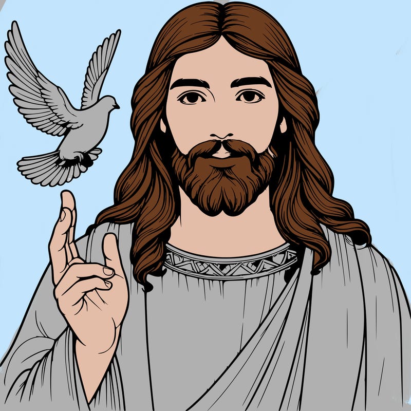 realistic jesus with a beautiful dove flying above him