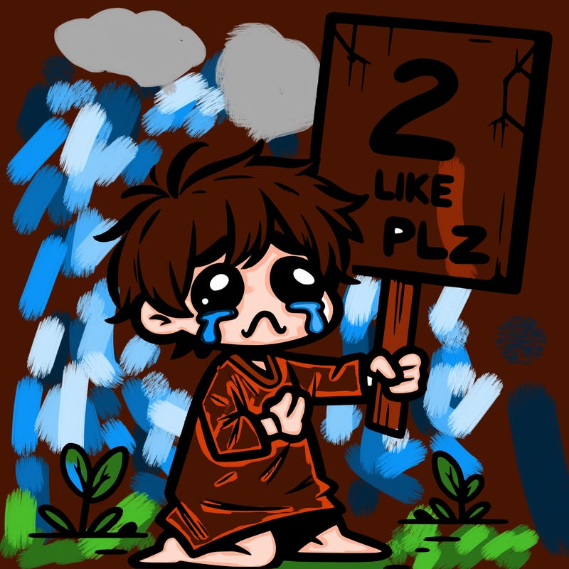 small poor toddler crying with sign that says 2 like plz