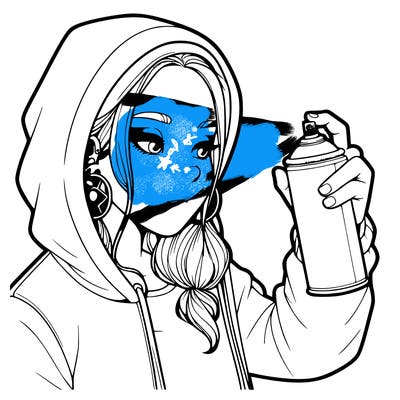 a realistic girl, spray painting