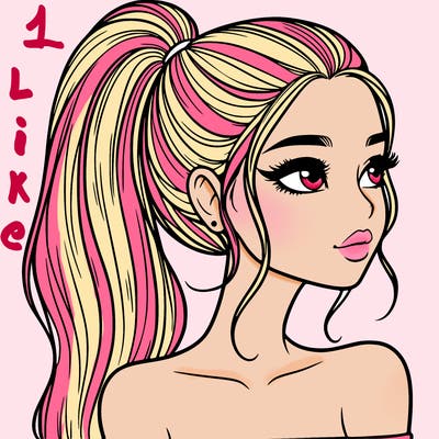 a beautiful and realistic girl with a high pony tail