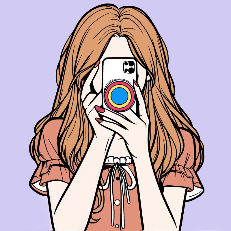 a realistic girl holding her phone taking pictures