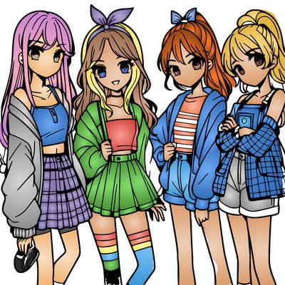 teen manga girls group of 4
