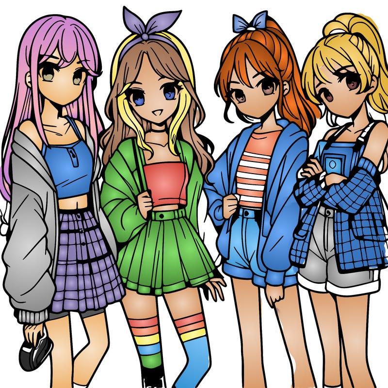 teen manga girls group of 4