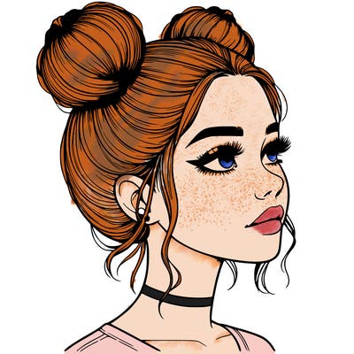 realistic girl with buns on the top of her head