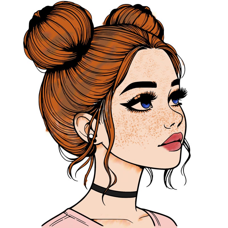 realistic girl with buns on the top of her head