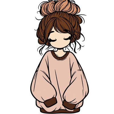 girl with baggy sweatshirt and messy bun