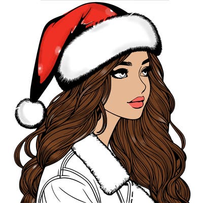 realistic girl in santa hat