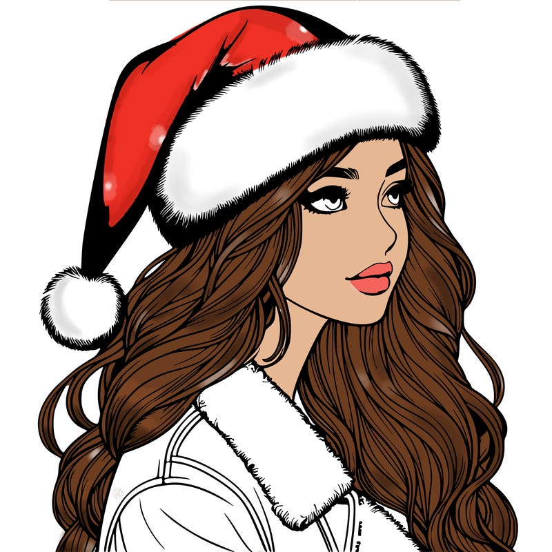 realistic girl in santa hat