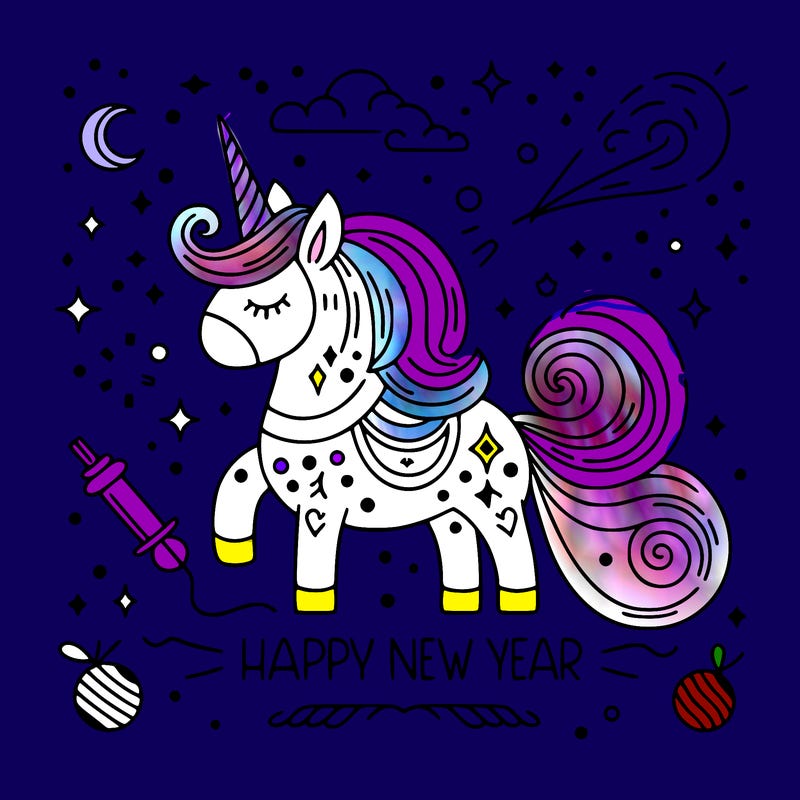 happy new year illustration calligraphic style outline; thin lines; light colors