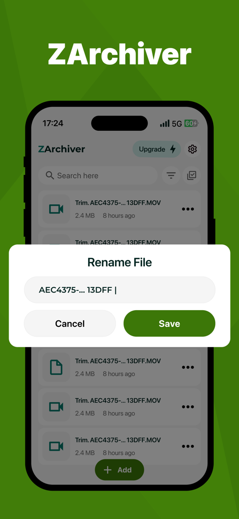ZArchiver mobile app rename file interface