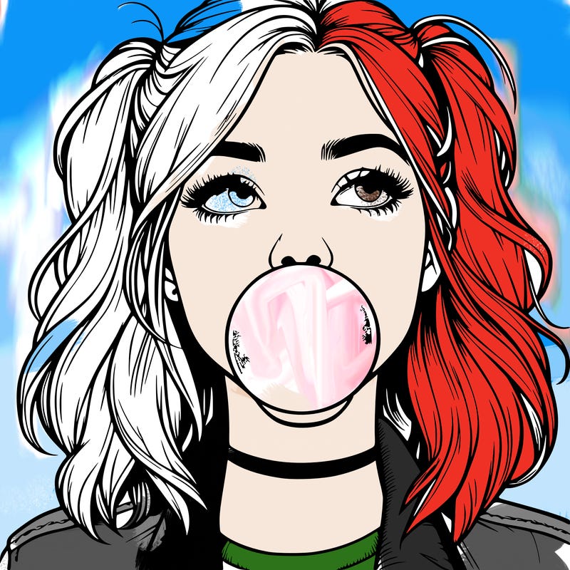 realististic girl blowing bubble -gum