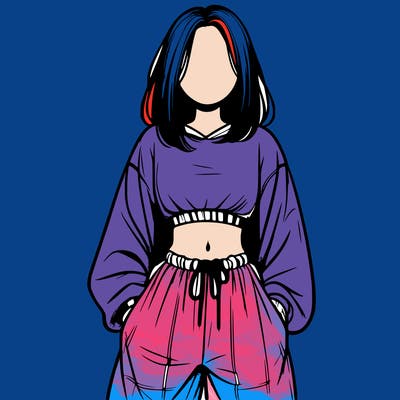 realistic girl faceless with baggy pants and a crop top