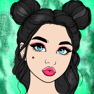 realistic girl with two buns on her hair and lips
