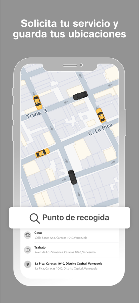 Dai - Map interface of the Dai transportation app with saved addresses