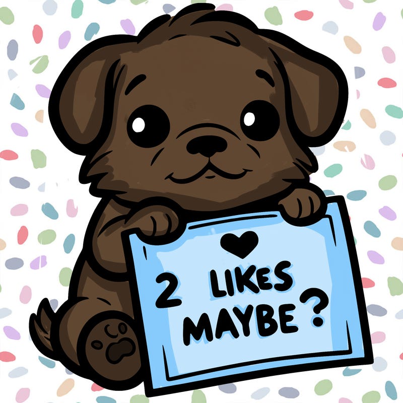a puppy holding a sign that says 2 likes maybe?
