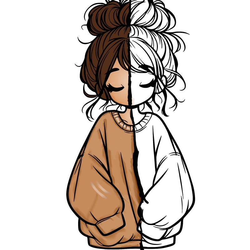 girl with baggy sweatshirt and messy bun