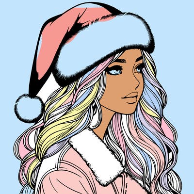 realistic girl in santa hat