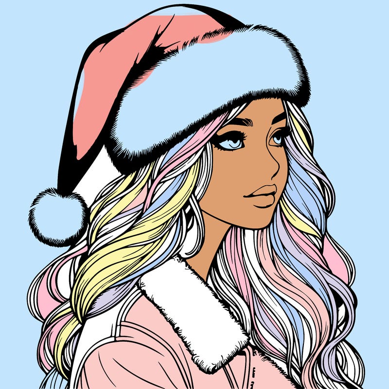 realistic girl in santa hat