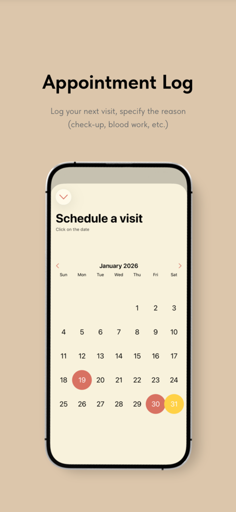 Iso - Vista de calendario en la aplicación Iso que muestra un horario para citas médicas y visitas al doctor