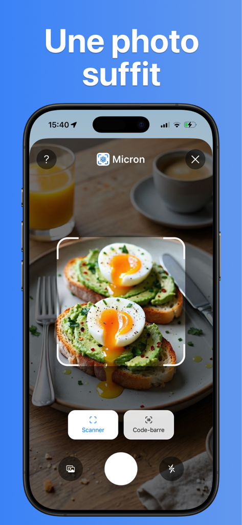 Micron – Calories & Nutrients - Micron app scanning a meal with AI photo recognition for nutrition tracking