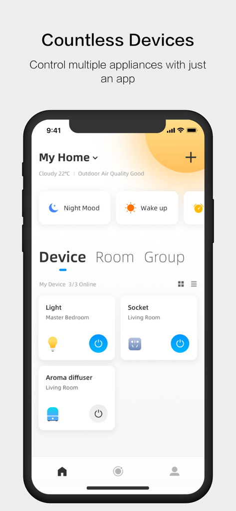 Cloud Intelligence app interface showing smart home device management and automation controls