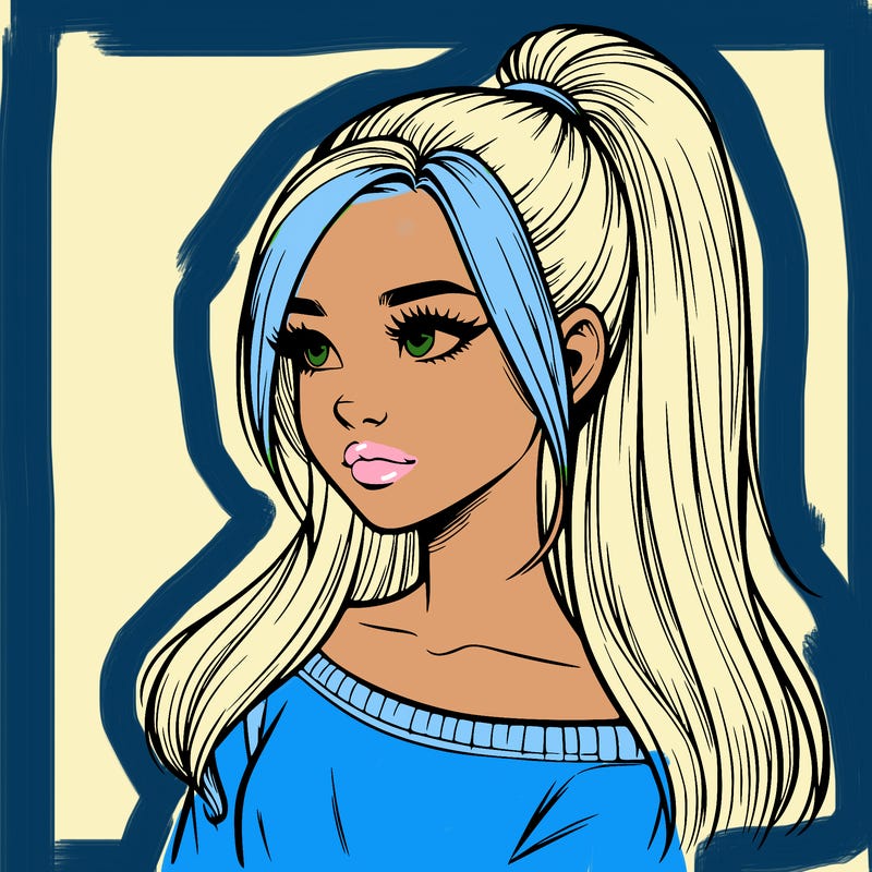 realistic girl with a high ponytail