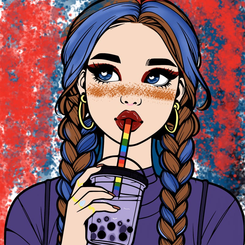 realistic girl with braided hair drinking boba