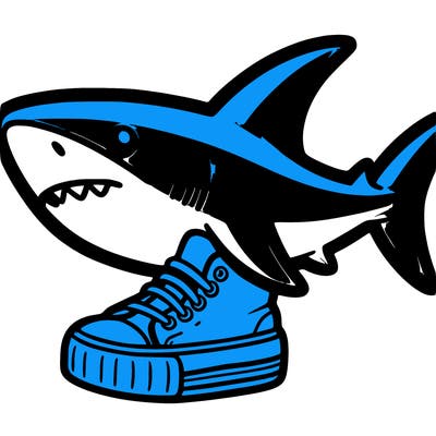 a shark with a blue shoe