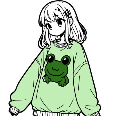 girl wearing frogging sweatshirt