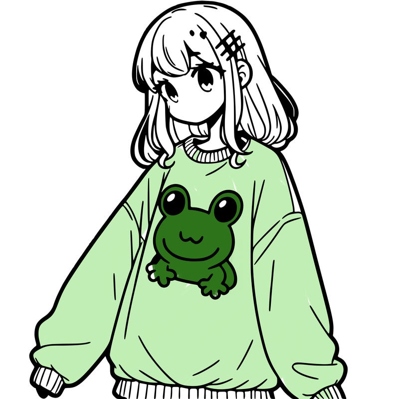 girl wearing frogging sweatshirt