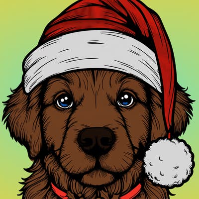 realistic dog with a christmas hat