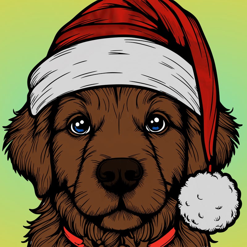 realistic dog with a christmas hat