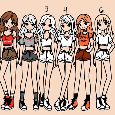 a group of girls wearing crop tops and shorts