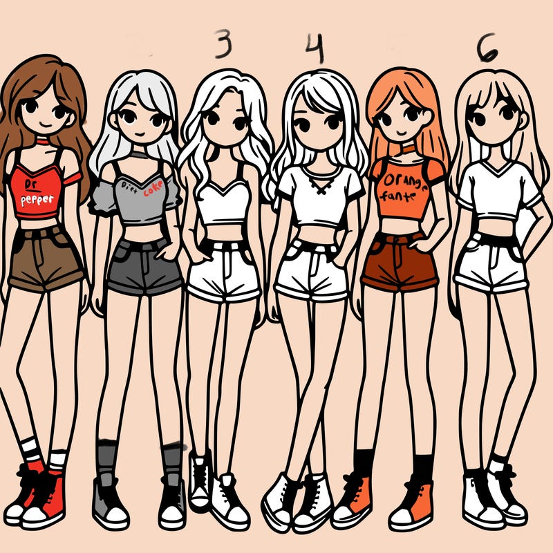 a group of girls wearing crop tops and shorts
