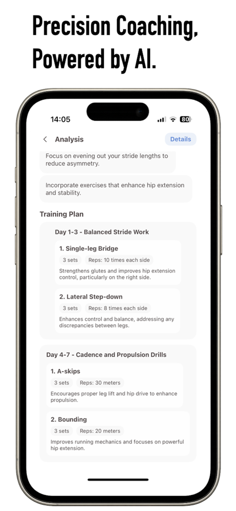 RUN! - 3D Running Analytics - Personalized AI training plan with specific drills for running biomechanics and form improvement