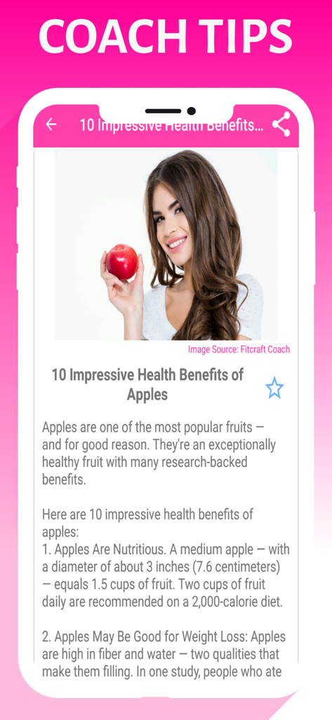 Pro Women Workout: Lose Weight - Health benefits of apples screen in the Pro Women Workout app